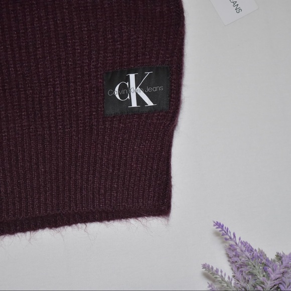 New! CALVIN KLEIN Half Zip Crop Sweater Burgundy Size L - Picture 6 of 8